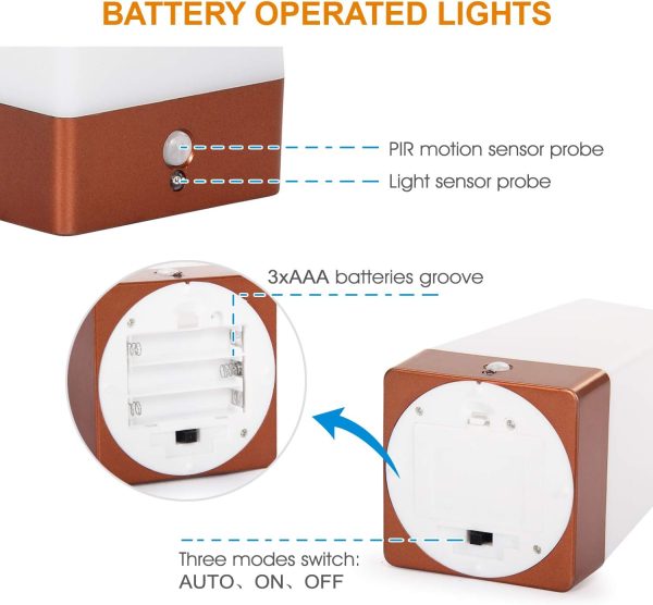 Portable PIR Motion Sensor Retro LED Night Light, Wireless Battery Operated Moving Table Lamp for Kids Room, Nursery, Child House, Living, Bedroom, Hallway, Stair, Kitchen (Golden Round)