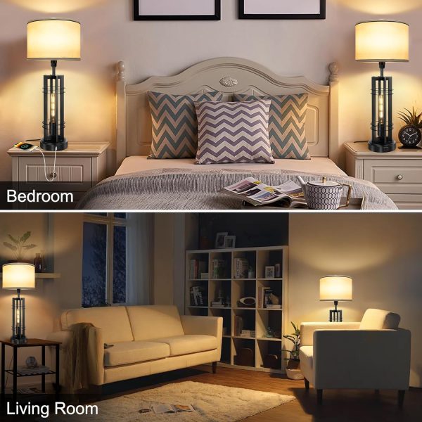 Bedside Lamps Set of 2, 3 Way Dimmable Bedside Table Lamp with LED Nightlight, Touch Beside lamp with A+C Charging Ports, Nightstand Lamps for Bedroom, Living Room (4 LED Bulbs Included)