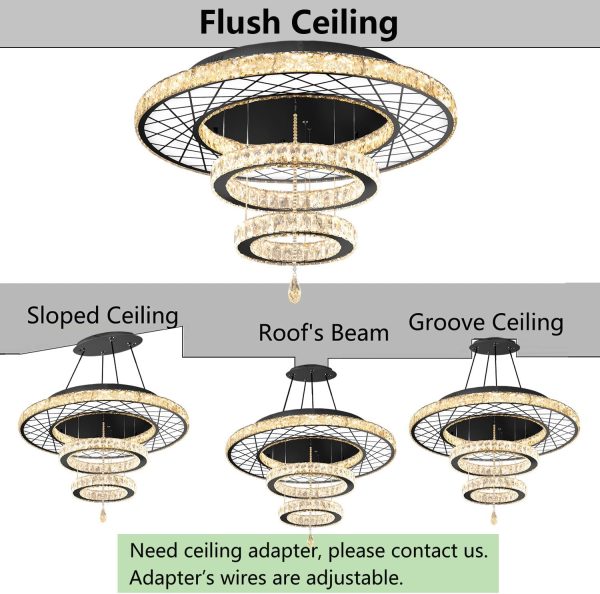 Modern Ceiling Light 2 Rings Chandelier, Dining Room Bedroom Close to Ceiling Light Fixtures Chandeliers Interior Lighting Black LED Lights Dimmable 3000-6000K Foyer Light