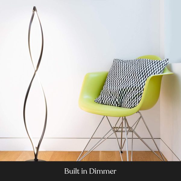 Floor Lamp, Bright Tall Lamp for Offices, Modern LED Spiral Lamp for Living Rooms, Dimmable Standing Lamp with Sturdy Base for Bedroom Reading, Great Living Room Decor - Black