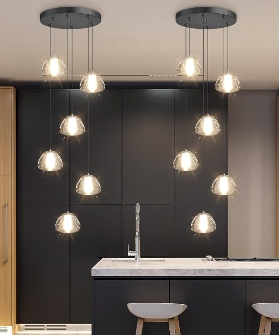 Mini Chandelier for Kitchen Island Pendant Light Modern Chandeliers LED Crystal Bubble Lights Ceiling Hanging Lights for Dining Room Restaurants Bedroom Adjustable 3000K Warm Light Bulbs Fixtures