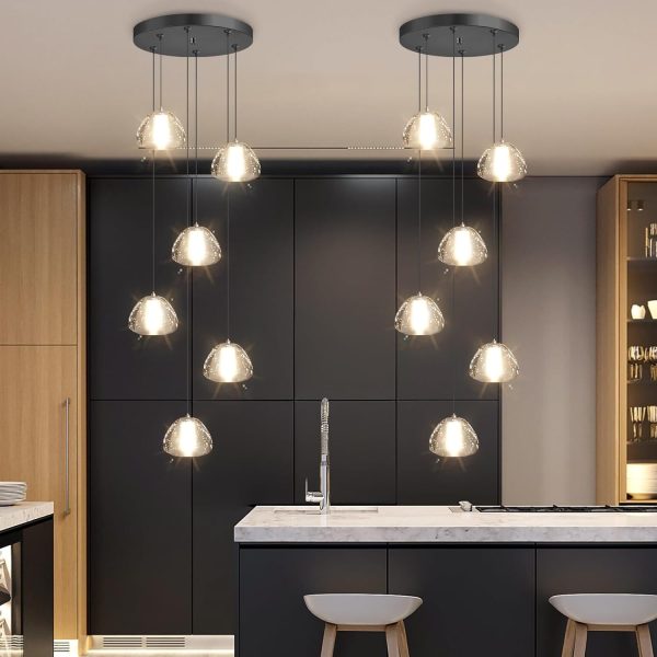 Mini Chandelier for Kitchen Island Pendant Light Modern Chandeliers LED Crystal Bubble Lights Ceiling Hanging Lights for Dining Room Restaurants Bedroom Adjustable 3000K Warm Light Bulbs Fixtures