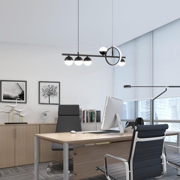 Modern LED Chandeliers for Dining Room, Dimmable Kitchen Pendant Lighting Over Island, 39in Linear Globe Chandelier Light Fixture, Black Hanging Pendant Lights for Kitchen Island (2400lm)