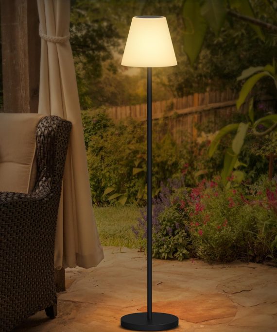 Solar Floor Lamp Indoor&Outdoor Lamps for Patio, IP44 Waterproof USB Rechargeable Indoor Cordless Floor Lamp with Light Sensor, Dimmable Warm White+RGB LED Outdoor Floor Lamp for Lawn Yard Garden