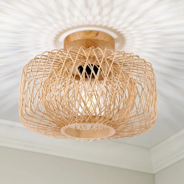 HOME Woven Rattan Flush Mount Light Fixture - Boho Light Fixtures Ceiling Bedroom Ceiling Lights Flush Mount Ceiling Light for Living Room Hallway Kitchen Entryway Farmhouse