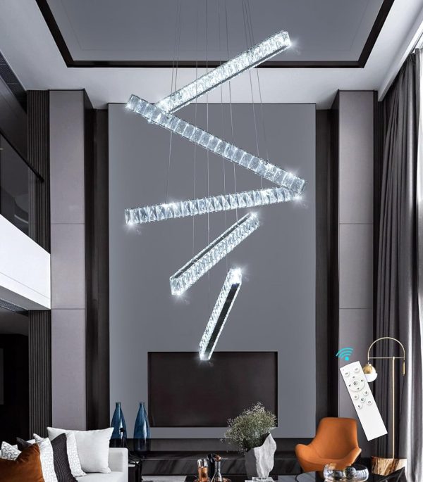 Modern Chandeliers Linear Light for Dining Room Crystal LED Ceiling Pendant Light Fixtures Dimmable High Ceiling Chandeliers for Living Room Staircase Bedroom Kitchen Island Foyer 2700K 6000K