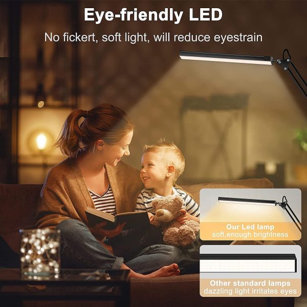 LED Desk Lamp Adjustable Clamp, Architect Desk Lamp, Swing ArmTable Lamp for Desk, 3 Color Modes and 10 Brightness Levels, 10W Reding Light for Home Office, Desk Accessories, Work Bench