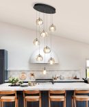 7 Lights Pendant Lights for Kitchen Island Crystal Mini Chandeliers for Dining Room LED Hanging Ceiling Pendant Lighting Fixtures Over Table Modern Flush Mount Ceiling Drop Lights Black