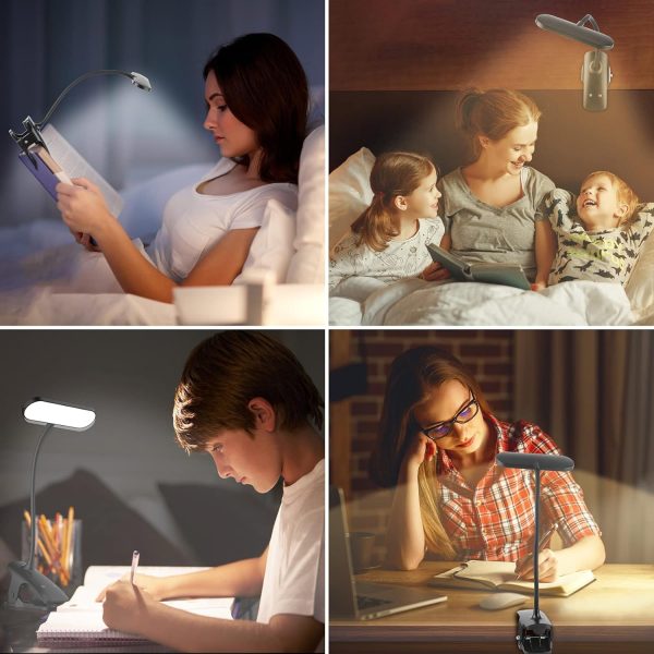 Desk Lamp for Home Office, 36 LED Rechargeable Table Lamp with 5 Color Modes 5 Brightness, Eye Protection Clip on Reading Light Night Light for Bed
