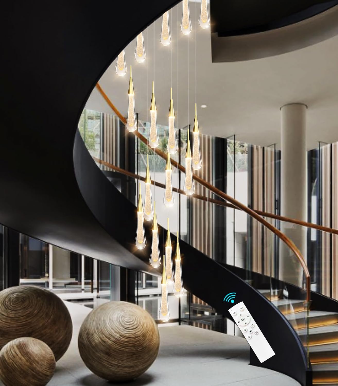 HAIXIANG Modern Crystal Chandeliers for Living Room Teardrops Pendant Light Remote Entrance Chandelier with Dimmable 2700K 4000K 6000K Lighting Fixtures 16 Lights High Ceiling Chandeliers