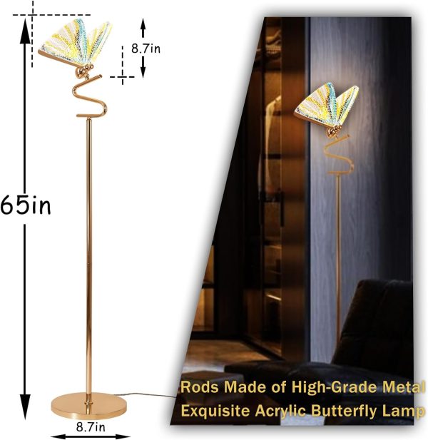 Gold Butterfly, Decorative Goose Neck Design, 12W LED Standing Tall Lamp for Living Room, 4000K Warm White Energy-Saving Modern Floor Lamp for Bedroom Office, Acrylic