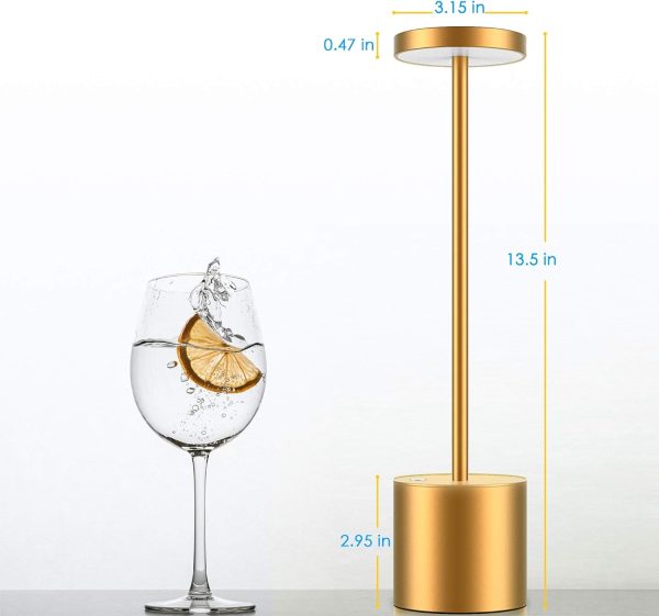 Cordless Rechargeable LED Table Lamp, 13.5 inches Modern Portable Desk Lamps 3 Levels Brightness, 6000 mAh Battery Powered Table Light for Bar Restaurant Dining Table Lamp