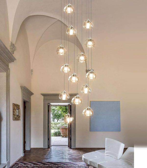 118"H 14 Crystal Lights Modern LED Chandeliers for Foyer Living Room Raindrop Pendants Light Fixture Silver/Chrome Lights for Hight Ceiling Chandeliers Luxury Staircase Lighting LED Bulbs Included