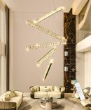 Modern Chandeliers Linear Light for Dining Room Crystal LED Ceiling Pendant Light Fixtures Dimmable High Ceiling Chandeliers for Living Room Staircase Bedroom Kitchen Island Foyer 2700K 6000K