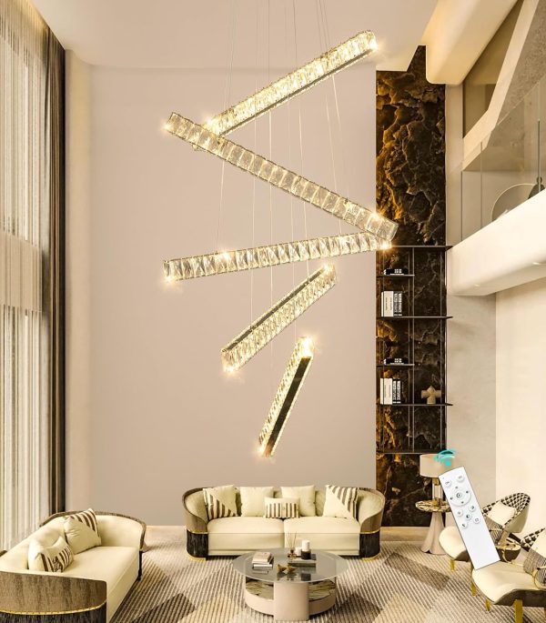 Modern Chandeliers Linear Light for Dining Room Crystal LED Ceiling Pendant Light Fixtures Dimmable High Ceiling Chandeliers for Living Room Staircase Bedroom Kitchen Island Foyer 2700K 6000K