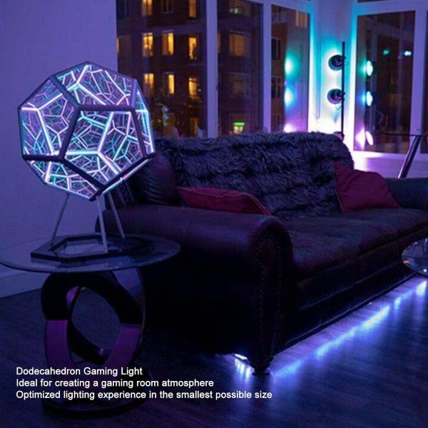 Infinity Dodecahedron Gaming Light, Adjustable Color Art Light 3D Cool RGBW Led Table Lamp, Colorful Atmosphere Night Light with Base for Bedroom, Children's Room Gaming Room Decor