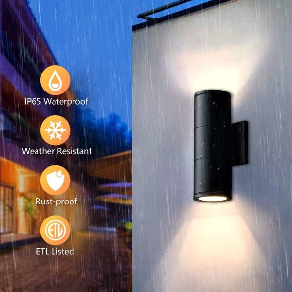 Outdoor Wall Light, Exterior Lighting - ETL Listed, Matte Black Stainless Steel Waterproof Wall Mount Cylinder Design - Up Down Light Fixture for Porch, Backyard and Patio (2 Pack)
