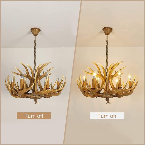 Antler Chandelier 6 Light, Resin Deer Antler Chandelier Lighting, Rustic Antler Ceiling light Fixtures with E12 Base, Christmas Antler Chandelier Decorations for Dining Room Porch Kitchen Entryway