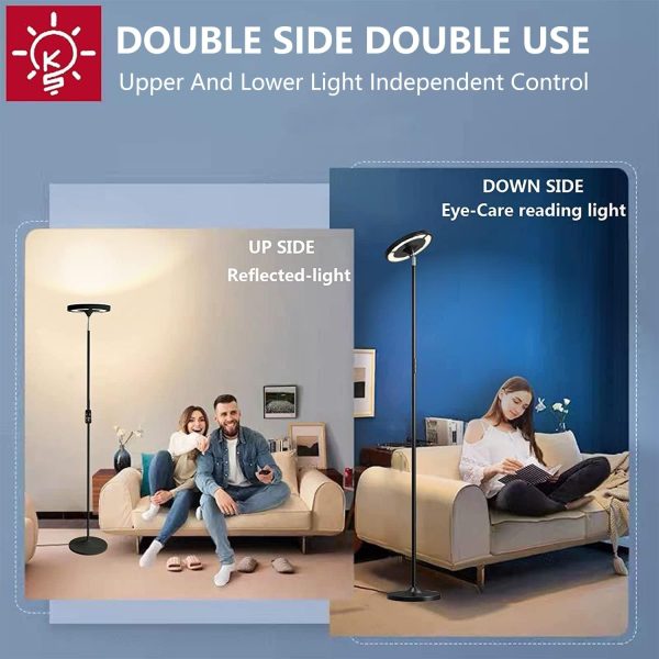 Double Side Lighting Led Floor Lamp with Remote Smart App 36W/2600LM Bright Tall Standing RGB Floor Lamp Angle Multicolor Dimmable Modern Floor Lamps for Livingroom Bedroom Office