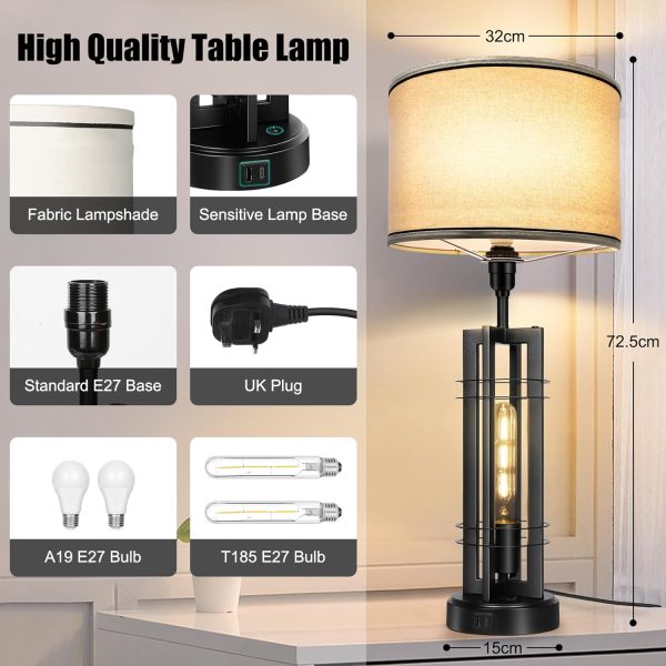 Bedside Lamps Set of 2, 3 Way Dimmable Bedside Table Lamp with LED Nightlight, Touch Beside lamp with A+C Charging Ports, Nightstand Lamps for Bedroom, Living Room (4 LED Bulbs Included)