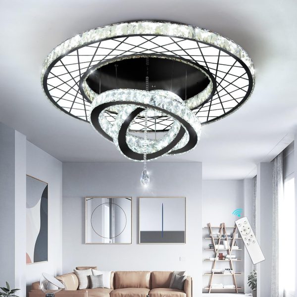 Modern Ceiling Light 2 Rings Chandelier, Dining Room Bedroom Close to Ceiling Light Fixtures Chandeliers Interior Lighting Black LED Lights Dimmable 3000-6000K Foyer Light