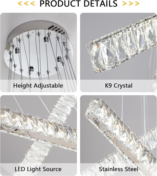 Modern Chandeliers Linear Light for Dining Room Crystal LED Ceiling Pendant Light Fixtures Dimmable High Ceiling Chandeliers for Living Room Staircase Bedroom Kitchen Island Foyer 2700K 6000K