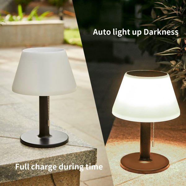 LED Solar Table Lamp Outdoor Waterproof-3 Way Dimmable Outside Patio Table lamp,Solar Modern Bedsid Lamp,Cordless Solar Desk Lamp with Pull Chain for Bedroom Living Room,Garden(Black)