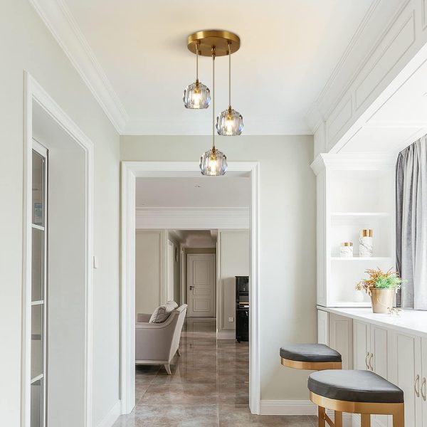 Mini Crystal Chandeliers 3 Light Clear Crystal Glass Ceiling Pendant Lighting Modern Gold Sputnik Chandelier Lighting for Bedroom Living Room Dining Room (A)