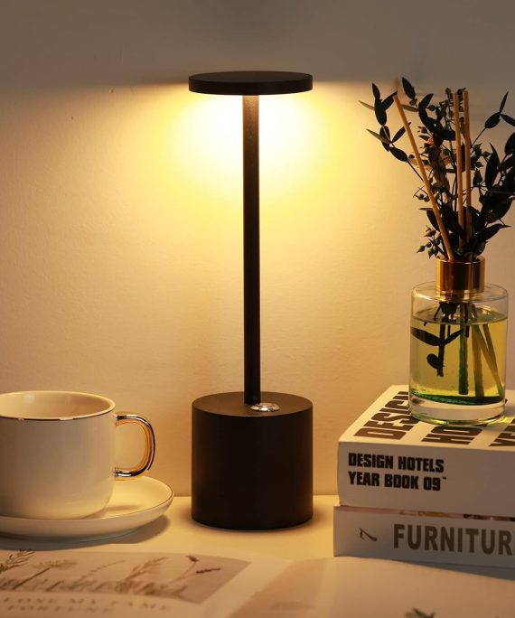 Cordless Table Lamp, 11in Rechargeable 6000mAh Battery Powered USB LED Desk Lamp with 3 Levels Brightness, Portable Metal Aluminum Housing Night Light for Bedside, Bar, Garden, Restaurant, Office
