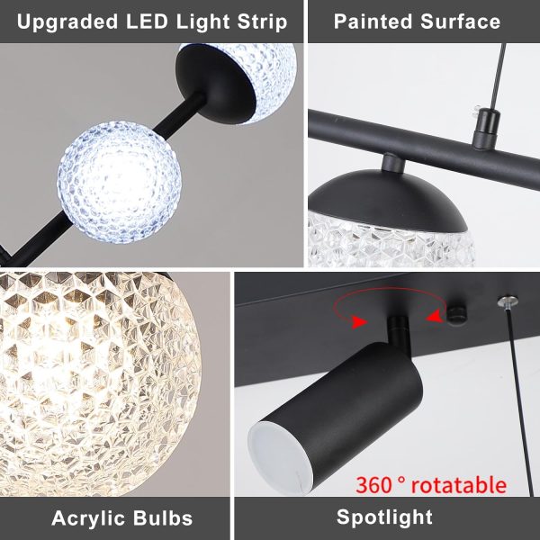 Modern Globe Pendant Light, 47in Dimmable LED Black Chandelier Light Fixture, Linear Hanging Pendant Light Fixtures Bubble Chandelier for Dining Room Table Kitchen Island Home (6-Bulb)