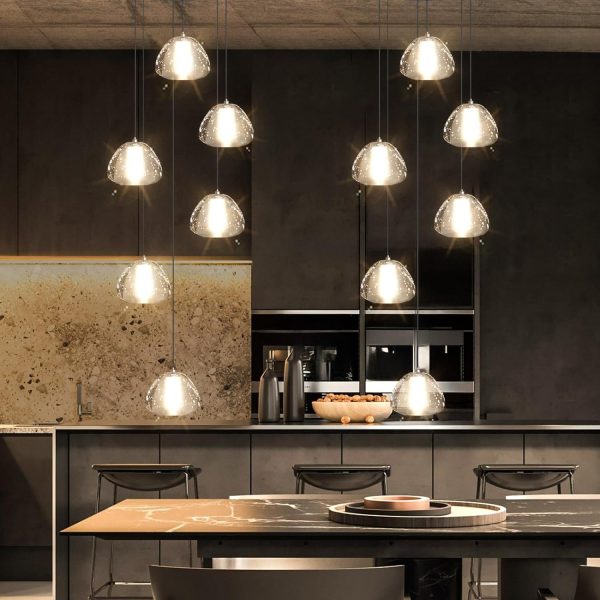 Mini Chandelier for Kitchen Island Pendant Light Modern Chandeliers LED Crystal Bubble Lights Ceiling Hanging Lights for Dining Room Restaurants Bedroom Adjustable 3000K Warm Light Bulbs Fixtures