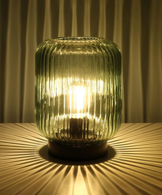 Battery Operated Lamp, Cordless Table Lamps for Home Decor, Battery Powered Nightlight with LED Bulb, Decorative Glass Beside Lamp for Bedroom Living Room-Green