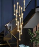 12-Lights Chandelier LED Dimmable Chandeliers for Entryway Flush Mount Ceiling Pendant Light Fixture Crystal Chandeliers for Living Room Gold Finished Lighting Modern High Ceiling Chandelier