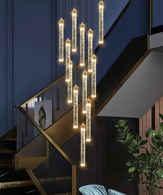 12-Lights Chandelier LED Dimmable Chandeliers for Entryway Flush Mount Ceiling Pendant Light Fixture Crystal Chandeliers for Living Room Gold Finished Lighting Modern High Ceiling Chandelier