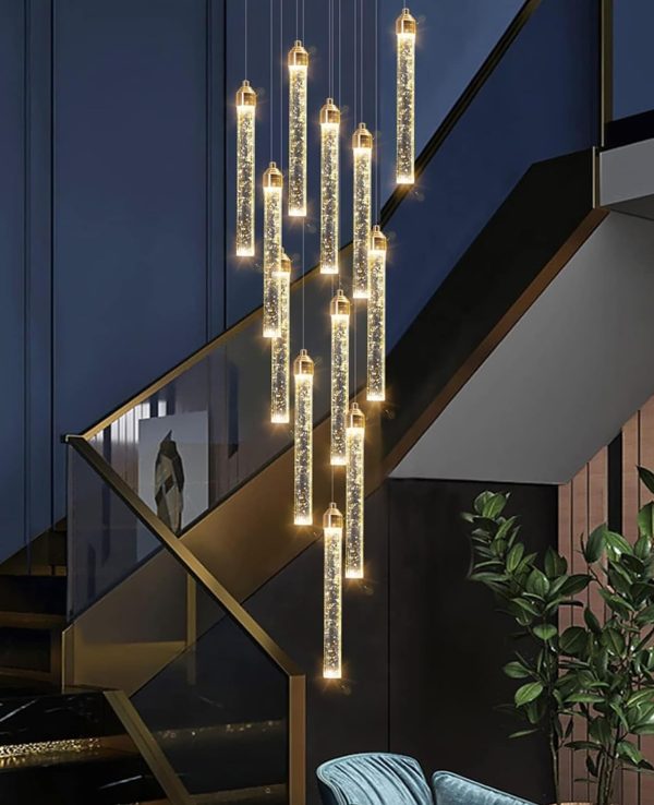 12-Lights Chandelier LED Dimmable Chandeliers for Entryway Flush Mount Ceiling Pendant Light Fixture Crystal Chandeliers for Living Room Gold Finished Lighting Modern High Ceiling Chandelier