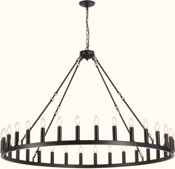 celimi Black Wagon Wheel Chandelier 24-Light Farmhouse Chandeliers Round Industrial Ceiling Light fixtures 48 inch Island Hanging Pendant for High Ceilings Living Dining Room Foyer Entryway