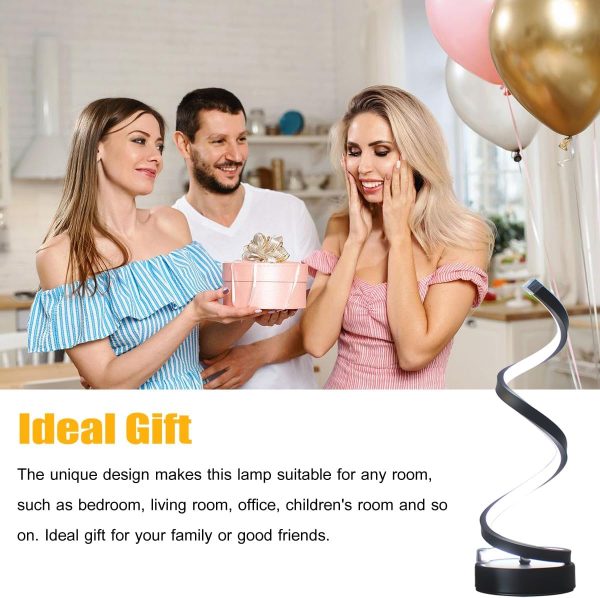 LED Table Lamp, Modern Minimalist Dimmable Spiral Table Lamp, 12W 3 Color Bedside Lamp Desk Light for Bedroom, Living Room, Office, Nightstand, Bookshelf (Black)