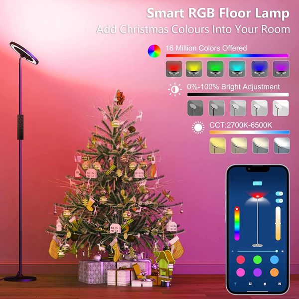 Double Side Lighting Led Floor Lamp with Remote Smart App 36W/2600LM Bright Tall Standing RGB Floor Lamp Angle Multicolor Dimmable Modern Floor Lamps for Livingroom Bedroom Office