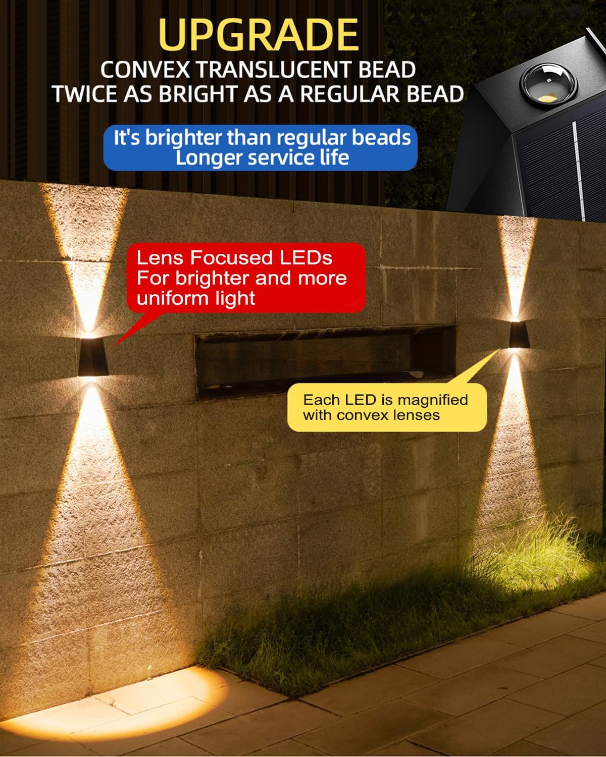 Solar Lights Decorative Up Down Outdoor Wall Sconce Light Flood Lights Dusk to Dawn Outdoor Lighting Fixture Bright Deck Lights Outdoor Waterproof Fence Solar Lamp for Post Patio Yard Porch