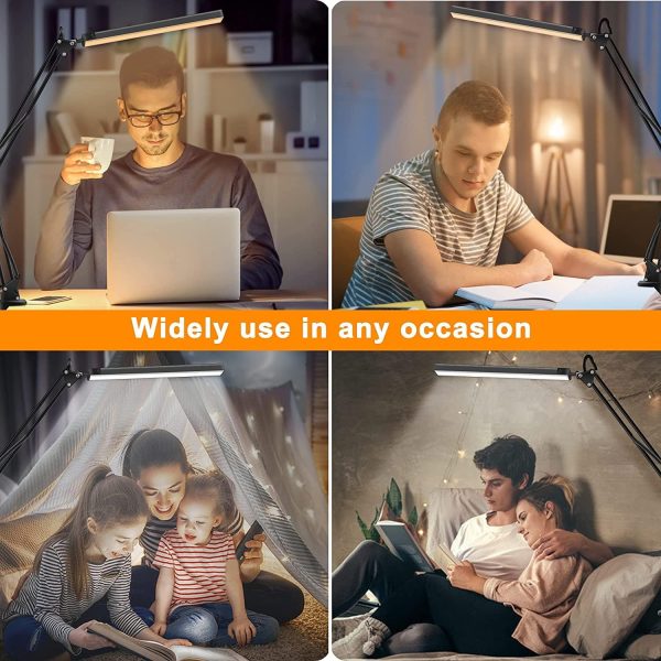 LED Desk Lamp Adjustable Clamp, Architect Desk Lamp, Swing ArmTable Lamp for Desk, 3 Color Modes and 10 Brightness Levels, 10W Reding Light for Home Office, Desk Accessories, Work Bench