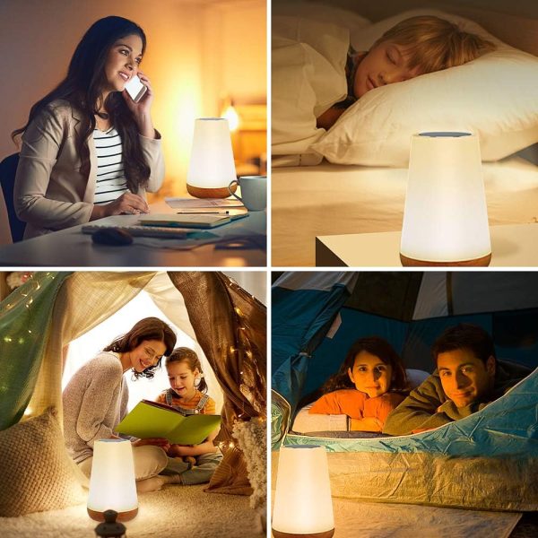 Table Lamp Touch Night Light - Portable Sensor Remote Control Bedside Lamps with Quick Rechargeable USB Dimmable Warm White Light 13 Colors RGB Table Lamp for Bedroom Living Room Office (White)