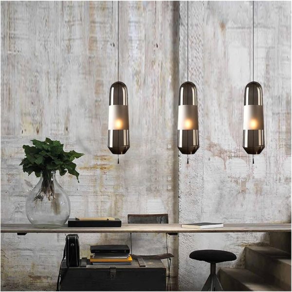 Chandelier Glass Pendant Light Island Lighting Fixture Ceiling Hanging Lamp,Dining Table Bedroom Bedside Suspended Lights Indoor Mini Chandelier,E14 Socket(Color:Gray)