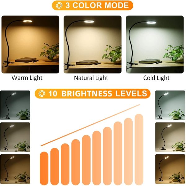 Clip on Light Reading Lights , 48 LED USB Desk Lamp with 3 Color Modes 10 Brightness, Eye Protection Book Clamp Light , 360 ?? Flexible Gooseneck Clamp Lamp for Desk Headboard and Video Conference