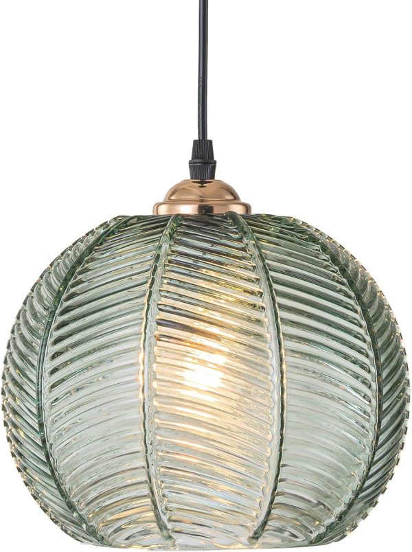 Glass Pendant Light Kitchen Island Modern Chandelier Pendant Lighting Green Ribbed Glass Shade Globe Pendant Light Fixture for Kitchen Dining Room Living Room Bedroom Farmhouse