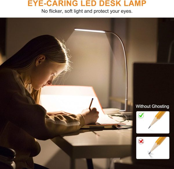 LED Desk Lamp, Swing Arm Table Lamp with Clamp, Flexible Gooseneck Task Lamp, Eye-Caring Architect Desk Light, 3 Modes 10 Brightness Levels, Memory Function Desk Lamps for Home Office, 10W