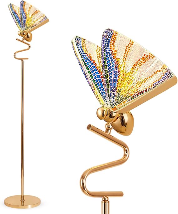 Gold Butterfly, Decorative Goose Neck Design, 12W LED Standing Tall Lamp for Living Room, 4000K Warm White Energy-Saving Modern Floor Lamp for Bedroom Office, Acrylic