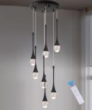 Modern Crystal Bubble Chandelier 7-Lights,High Ceiling Dimmable LED Crystal Spiral Raindrop Light for Foyer Entryway Dining Room with Remote Control Black, Puvaue-0007-Black