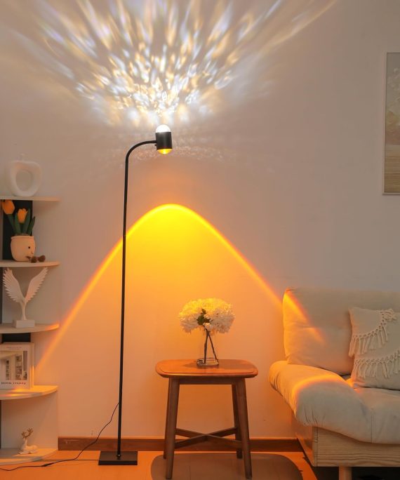 Double Sided LED Floor Light with Water Ripple Pattern, Sunset red Light with Button Switch, Suitable for bar, Living Room, Bedroom, Office, and Ambient Lighting??Black??