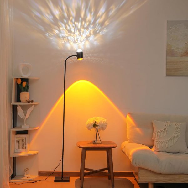 Double Sided LED Floor Light with Water Ripple Pattern, Sunset red Light with Button Switch, Suitable for bar, Living Room, Bedroom, Office, and Ambient Lighting??Black??