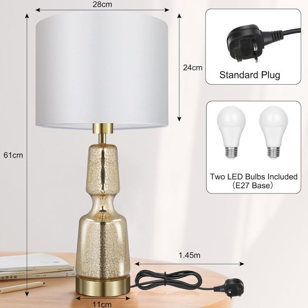 Bedside Lamps Set of 2, Dimmable Bedside Table Lamp for Bedrooms Living Room, 61cm 3-Way Touch Bedside Lamps with White Fabric Shade, Nightstand Lamps with Touch Control (2 Bulbs Included)